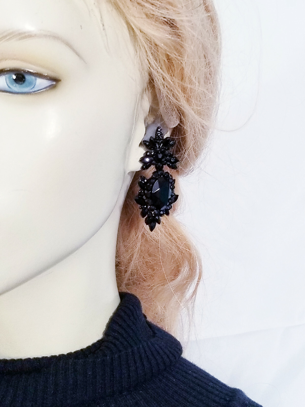 Chandelier Drop Earrings Rhinestone Bridal Jewelry Pageant 2.2 in Black