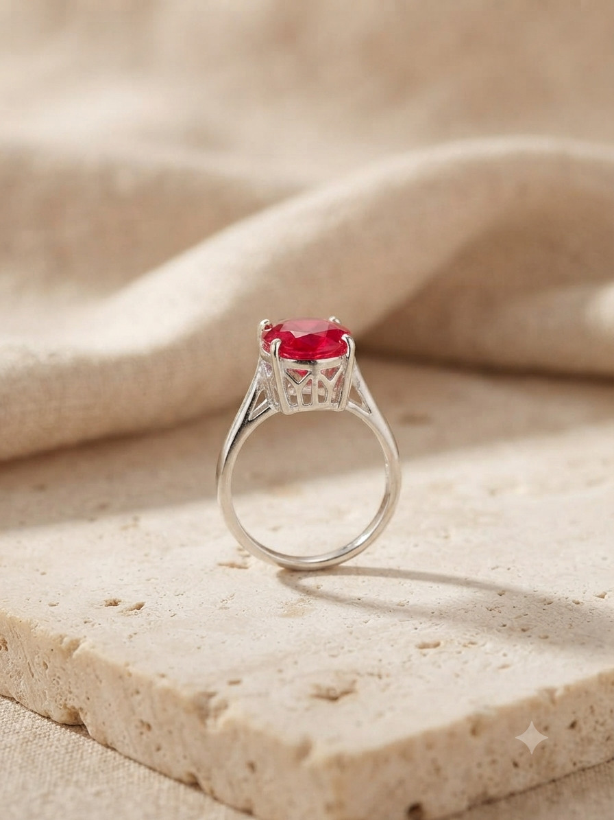 925 Sterling Silver Lab Ruby Ring Oval 8x6mm Solitaire July Birthstone Women
