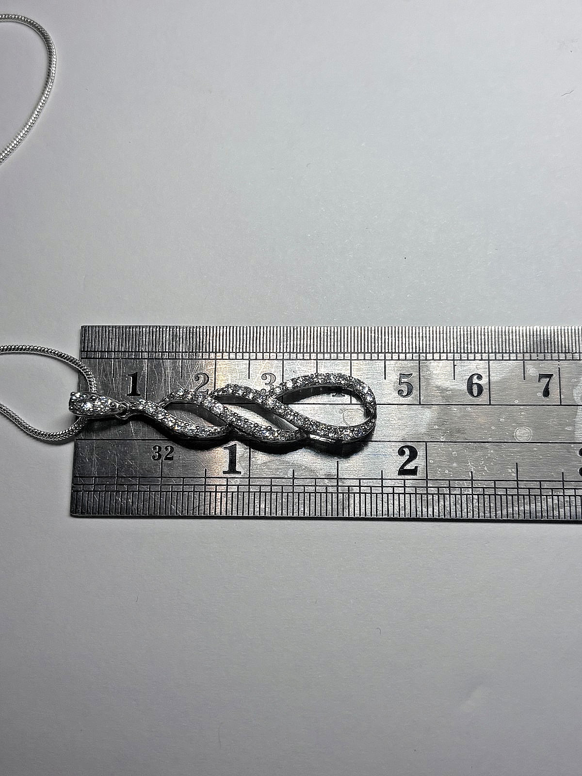 Sterling Silver CZ Infinity Pendant Snake Chain Necklace 7.4g 20in