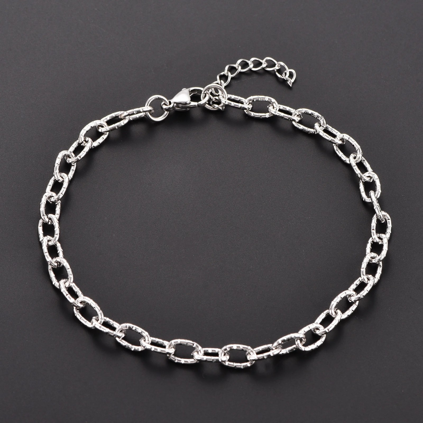 Dainty Glitter Oval Link Chain Bracelet Anklet Stainless Steel Jewelry