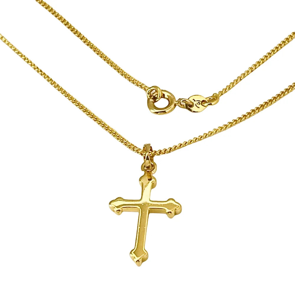 Women’s Delicate Cross Pendant Necklace,24K Gold, AU999 “Stability” engraving wi