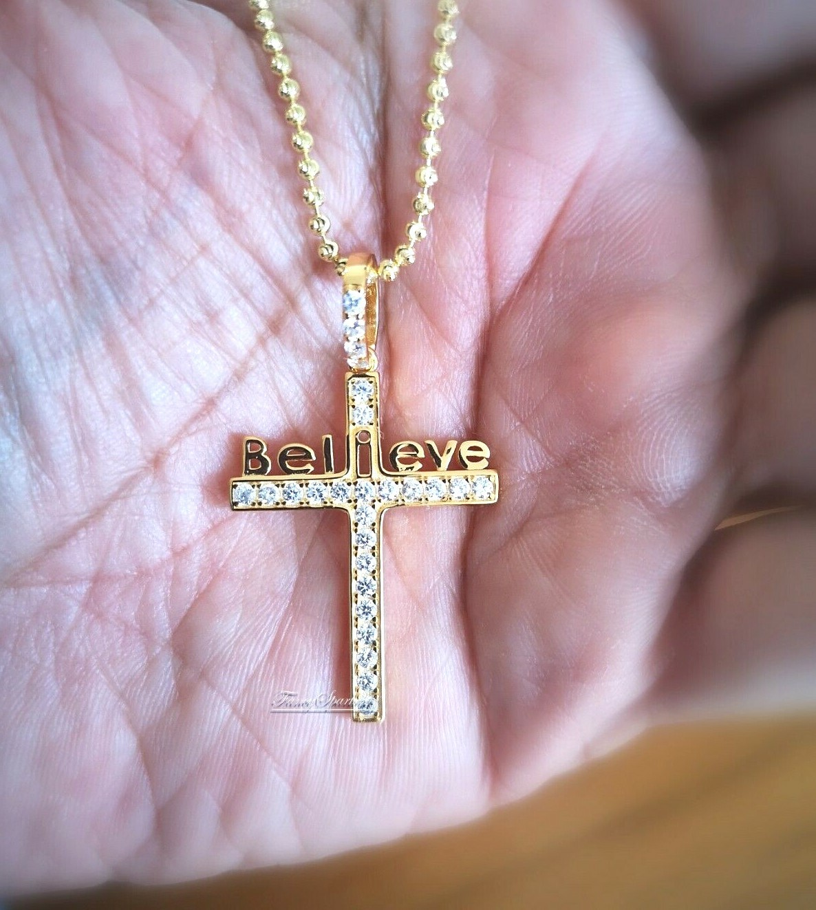1 Ct Diamond Cross Pendant Necklace Simulated Diamond 14K Yellow Gold Plated