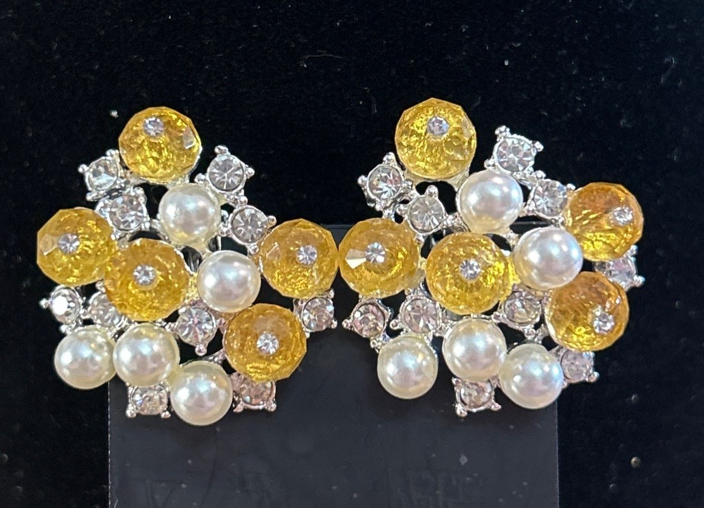 Women’s Concise Royal Silver Tone Nov / faux Topaz birthstone Clip Earrings
