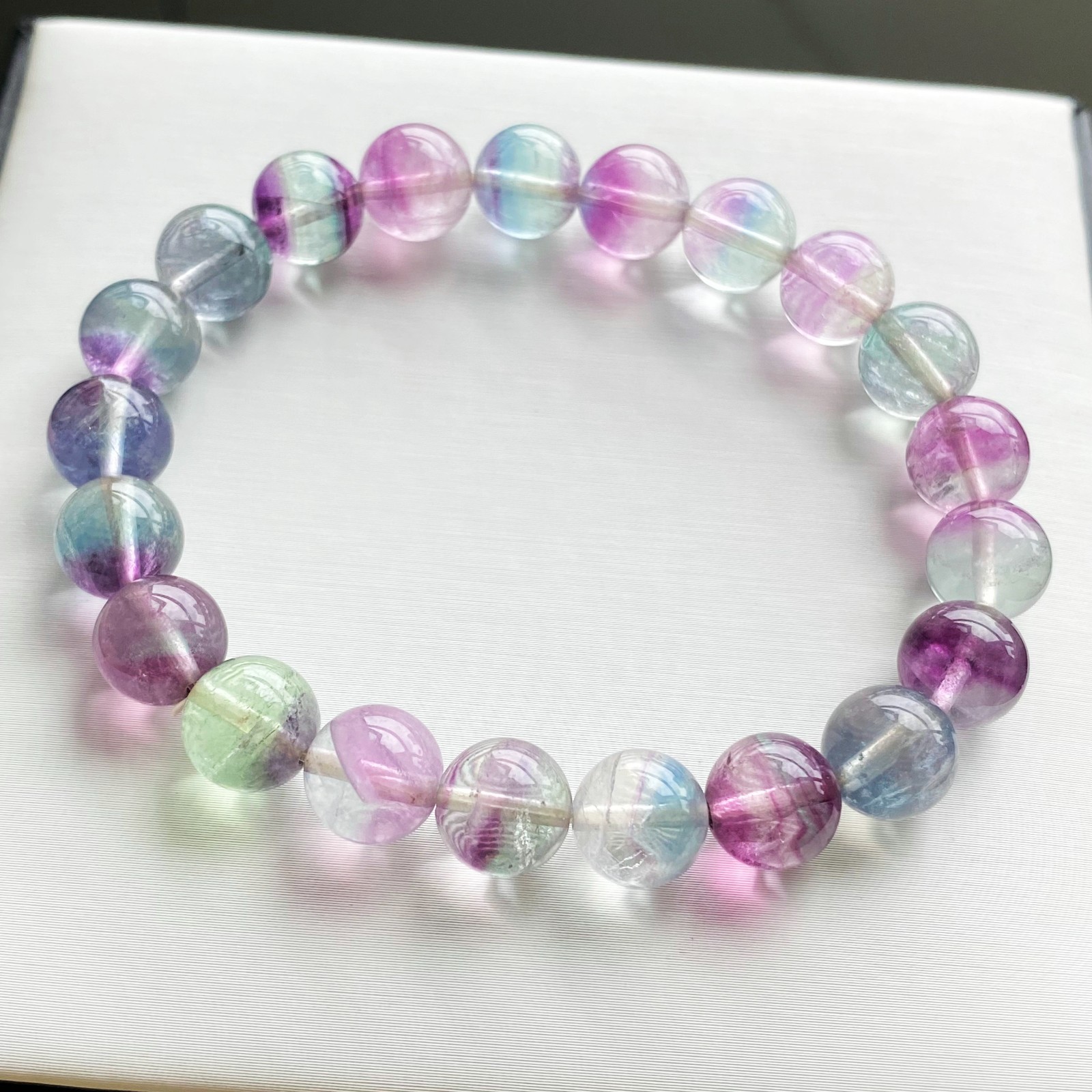 9mm 1pcs Natural Color Fluorite Quartz Crystal Gemstone Beads Bracelet