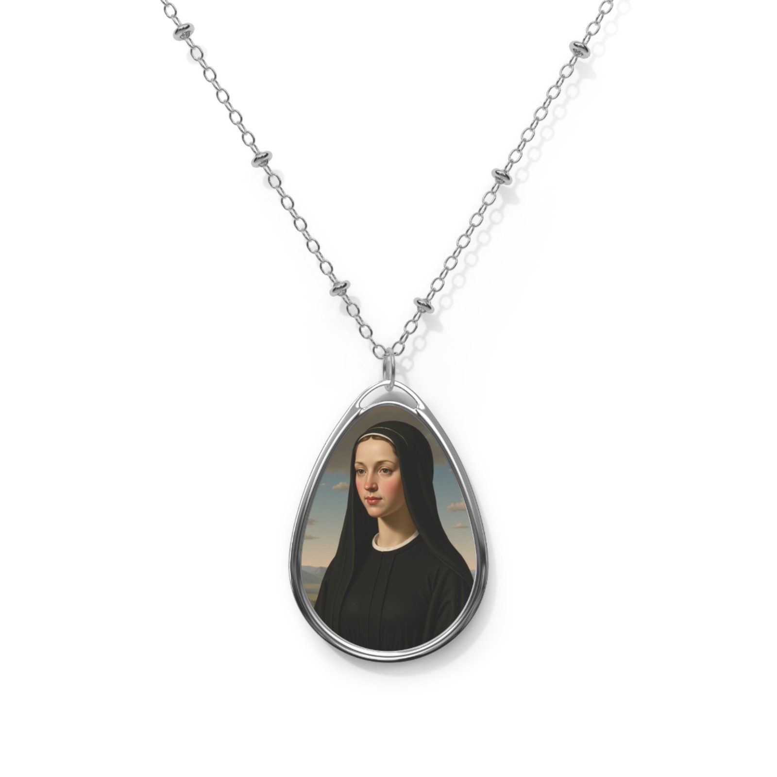 Saint Jane Frances De Chantal, Oval Pendant Necklace, Christian Gift