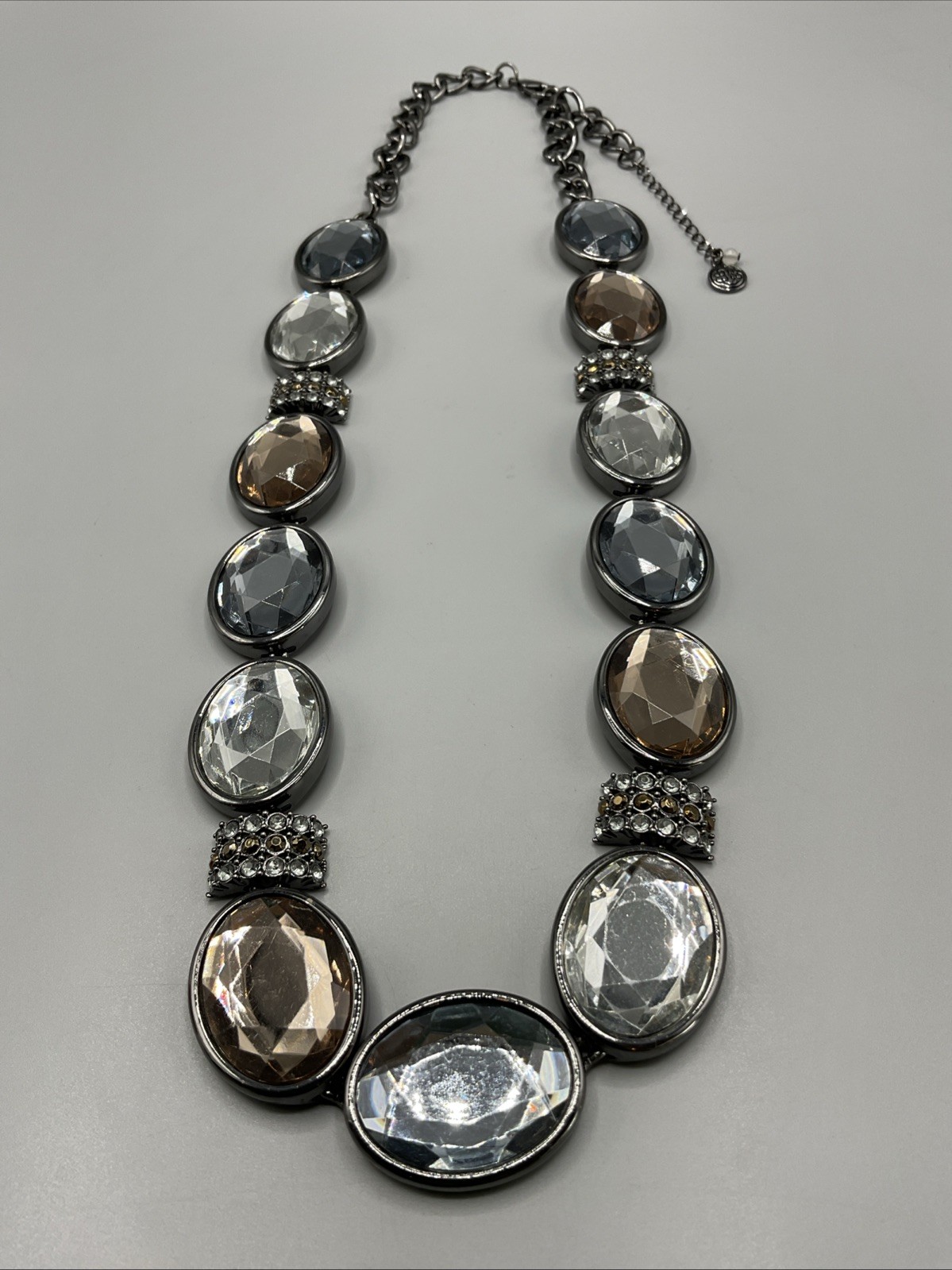 Designer Signed Dana Buchman Statement Necklace Silver Tone Rhinestone