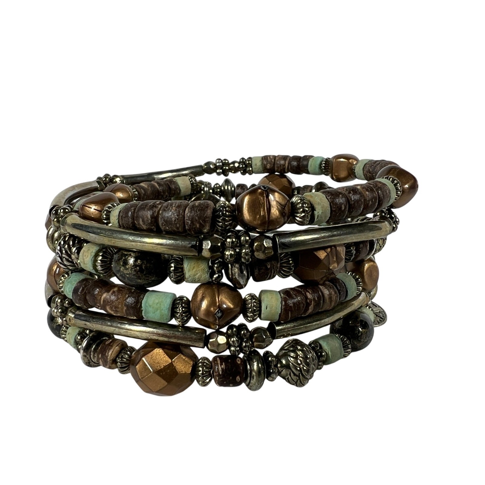 Womens Contemporary Multi Strand Beaded Stretch Wrap Bracelet Earth Tone Boho