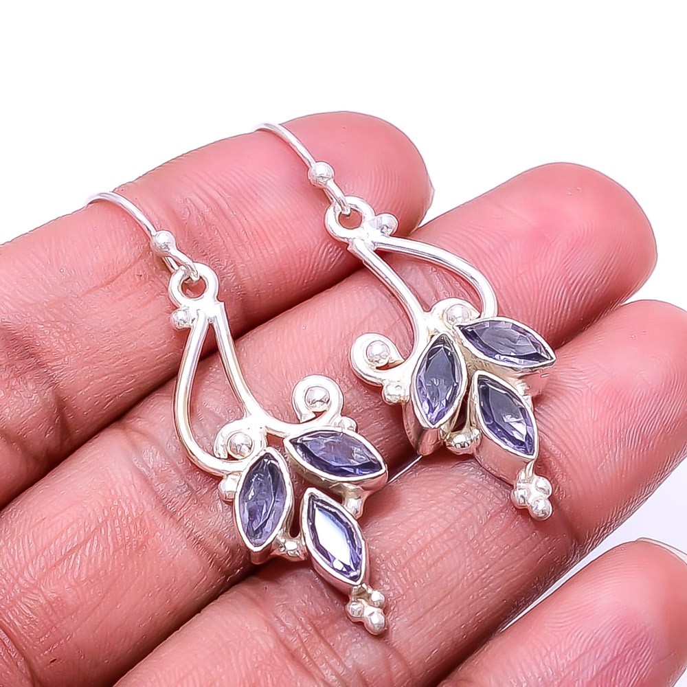 Iolite Multi Collet 925 Sterling Silver Earring 1.95″ E19, Christmas Gift
