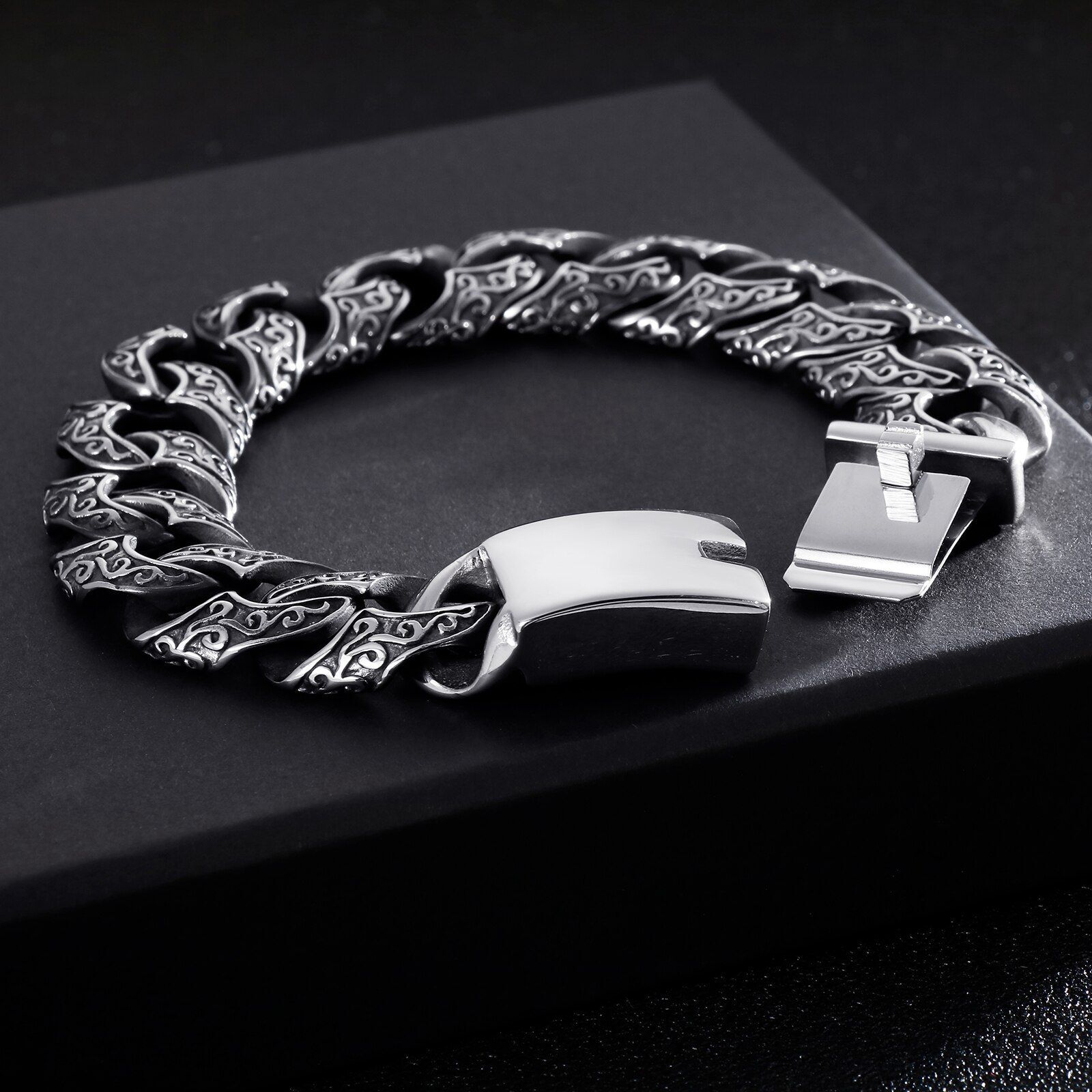 19.5-24cm Hip Hop Cuban Link Chain Bracelet Punk Stainless Steel Fashion Jewelry