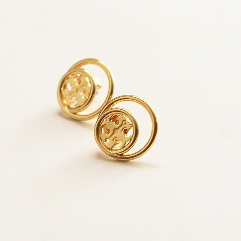 New Burch Golden Classic Double Circle Earring with Jewelry Pouch