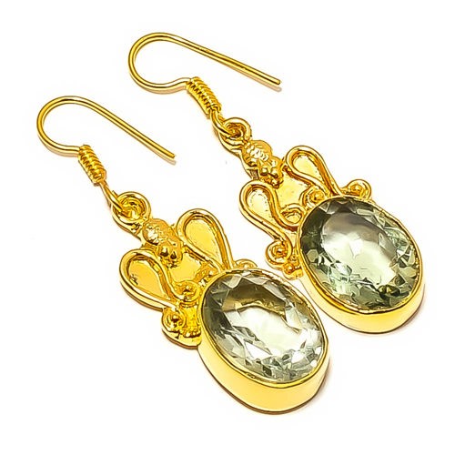 Green Amethyst – Brazil 18k Yellow Gold Plated Earring 1.95″ E7624-67