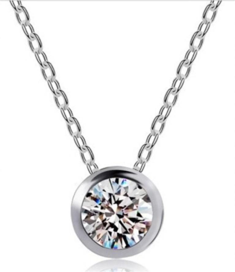925 Sterling Silver Solitaire Bezel Set 7-1/2mm CZ Pendant with 18″ chain
