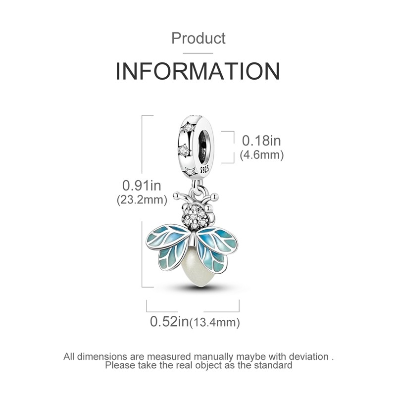 KUNSIR 925 Sterling Silver Charm Summer Night Firefly Dangle Charm For Bracelet