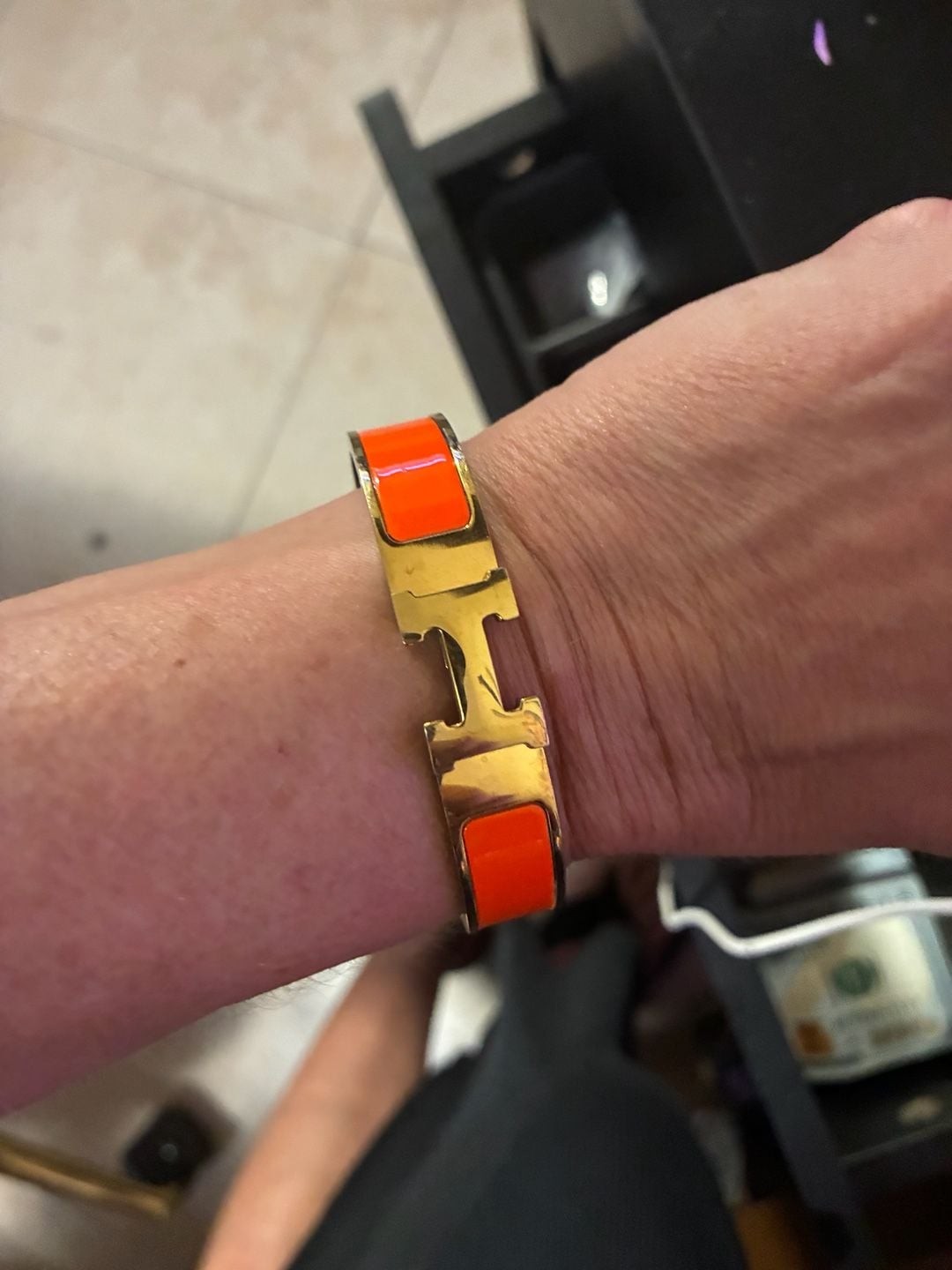 Hermès Clic H Bracelet in Orange Enamel and Gold Plated Hardware