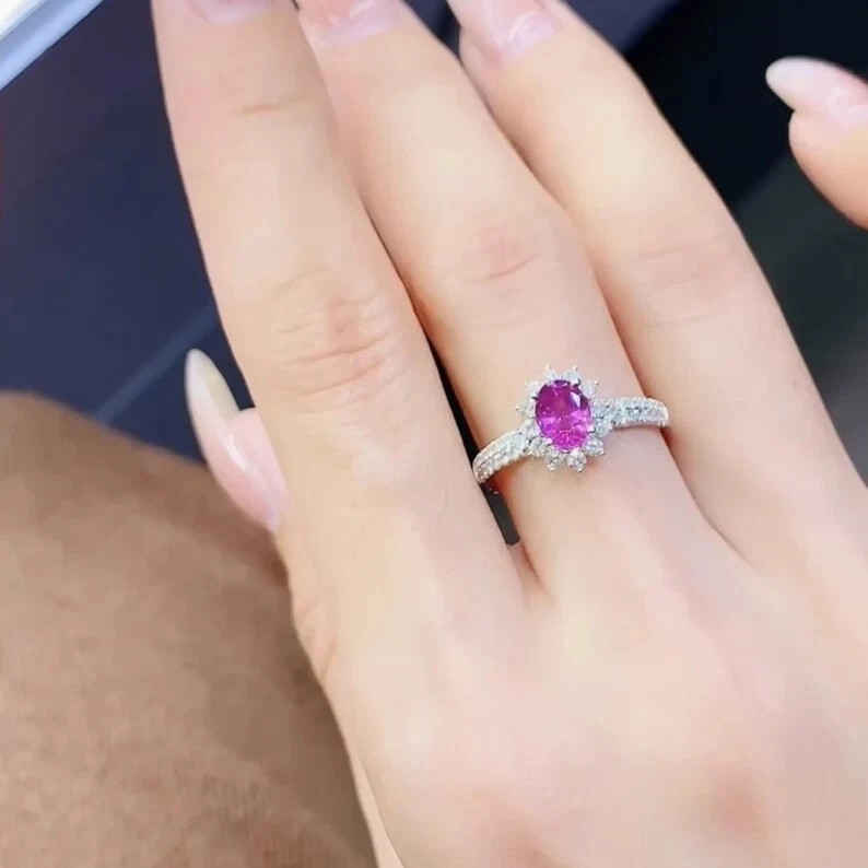 2.60 Ct Natural Ruby Beautiful Diamond Engagement Ring 14K Solid White Gold