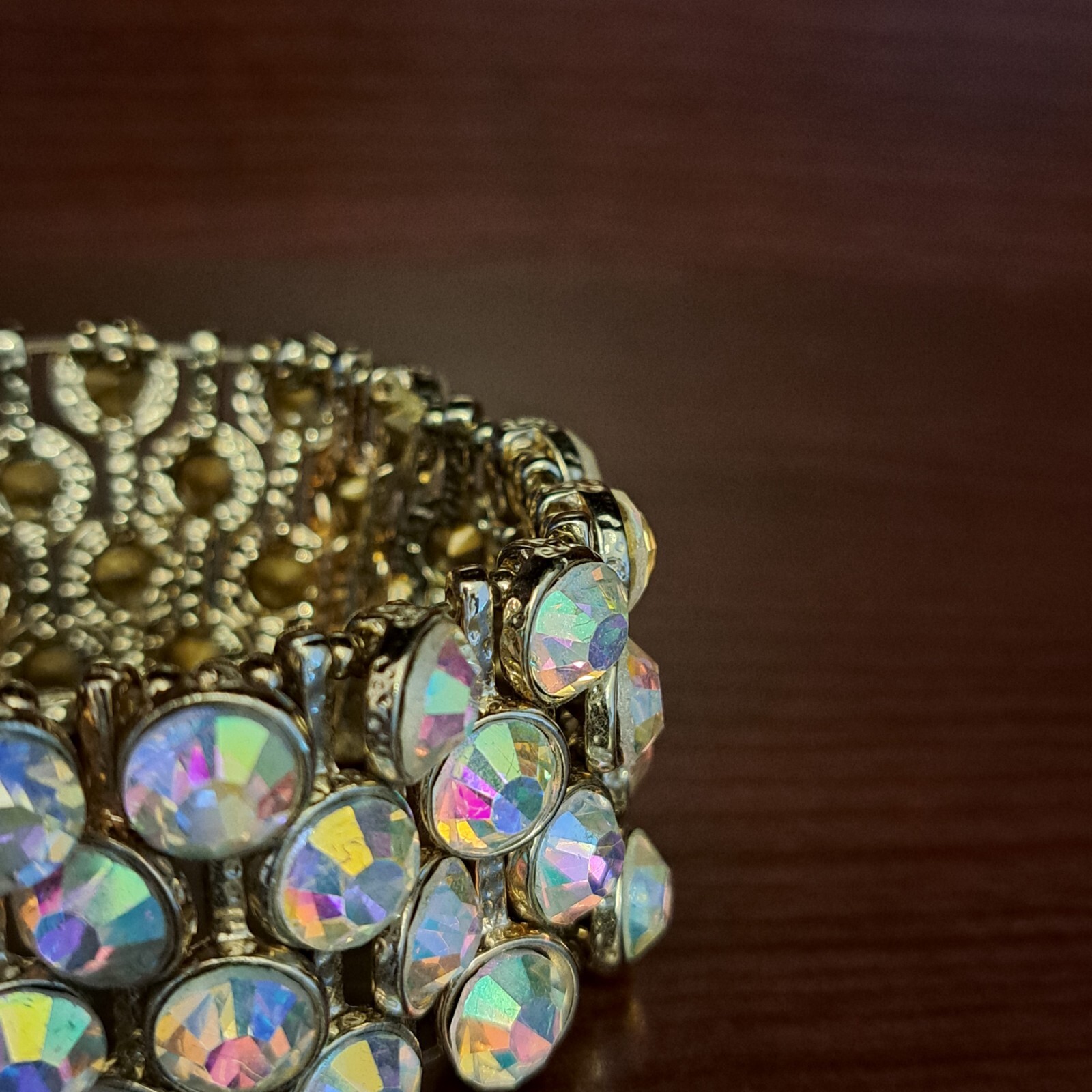 Fashion Heavy Multicolored Rhinestones Bracelet Wide on Elastic Pull On