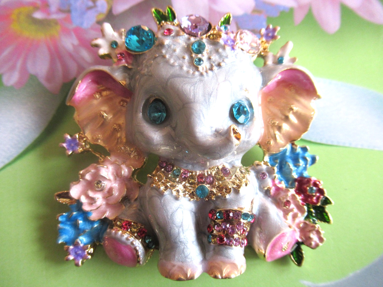 2.50″ DESIGNER STYLE SWEET ELEPHANT CRYSTAL RHINESTONE ENAMEL BROOCH NEW