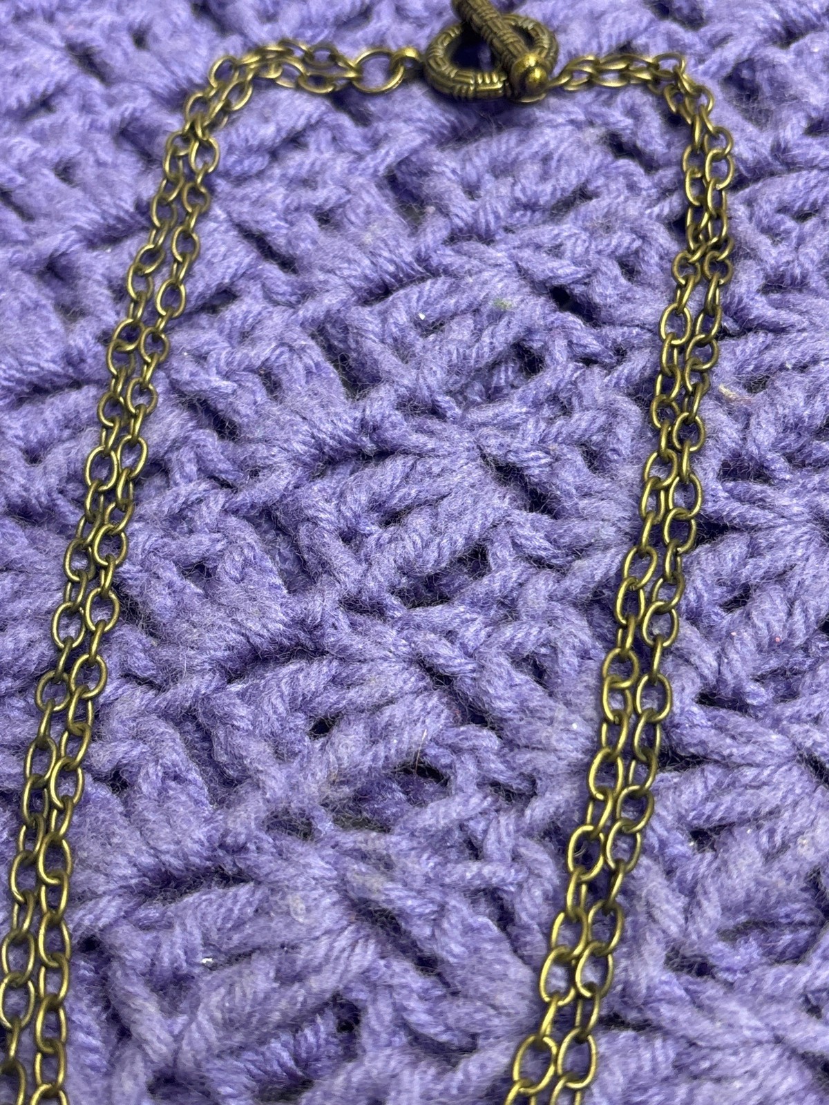 Antiqued Goldtone 2 Strand Chain Necklace Basketweave Toggle Clasp 18 inches