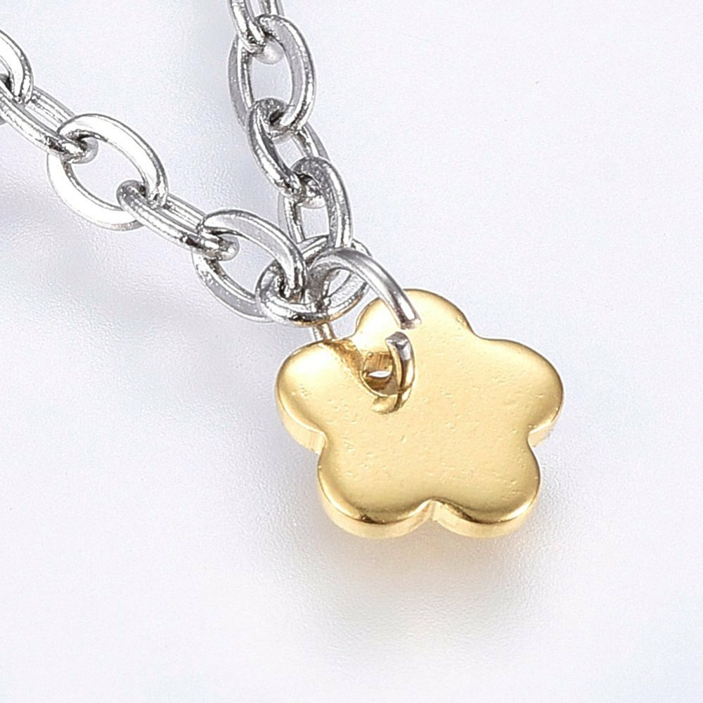 Stainless Steel Charm Bracelet Lobster Flower Gold Silver Color 7.8″ 2.5mm A74