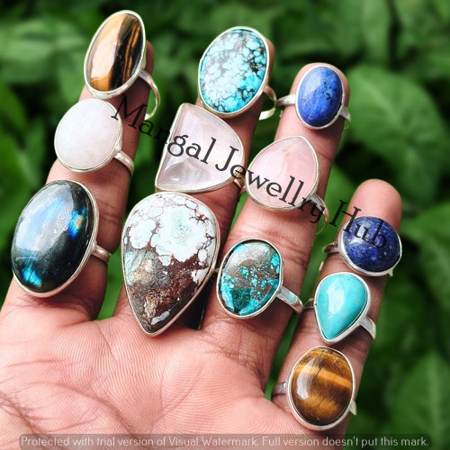 Charming Tiger Eye & Mix Gemstone Rings 925 Sterling Silver Plated Jewellery Lot