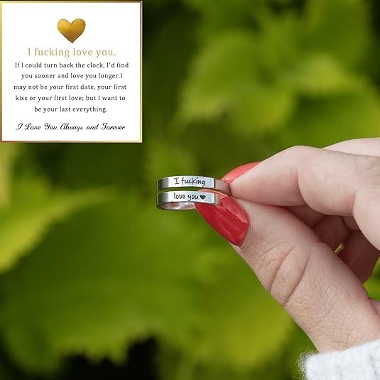 I F♡Cking Love You Ring for Women, Hope Rings Adjustable Stainless Steel Silver