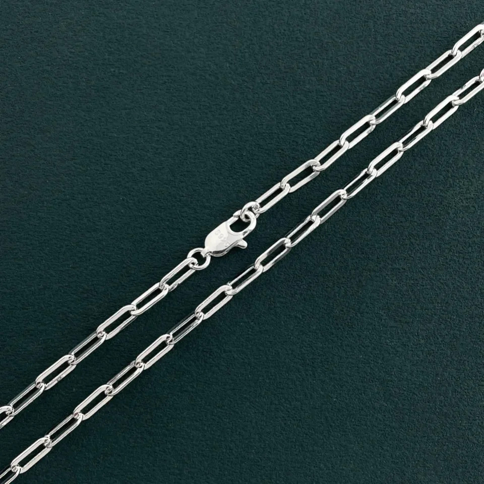 Paperclip Chain Necklace 925 Sterling Silver 3mm 45-60cm Women Jewelry