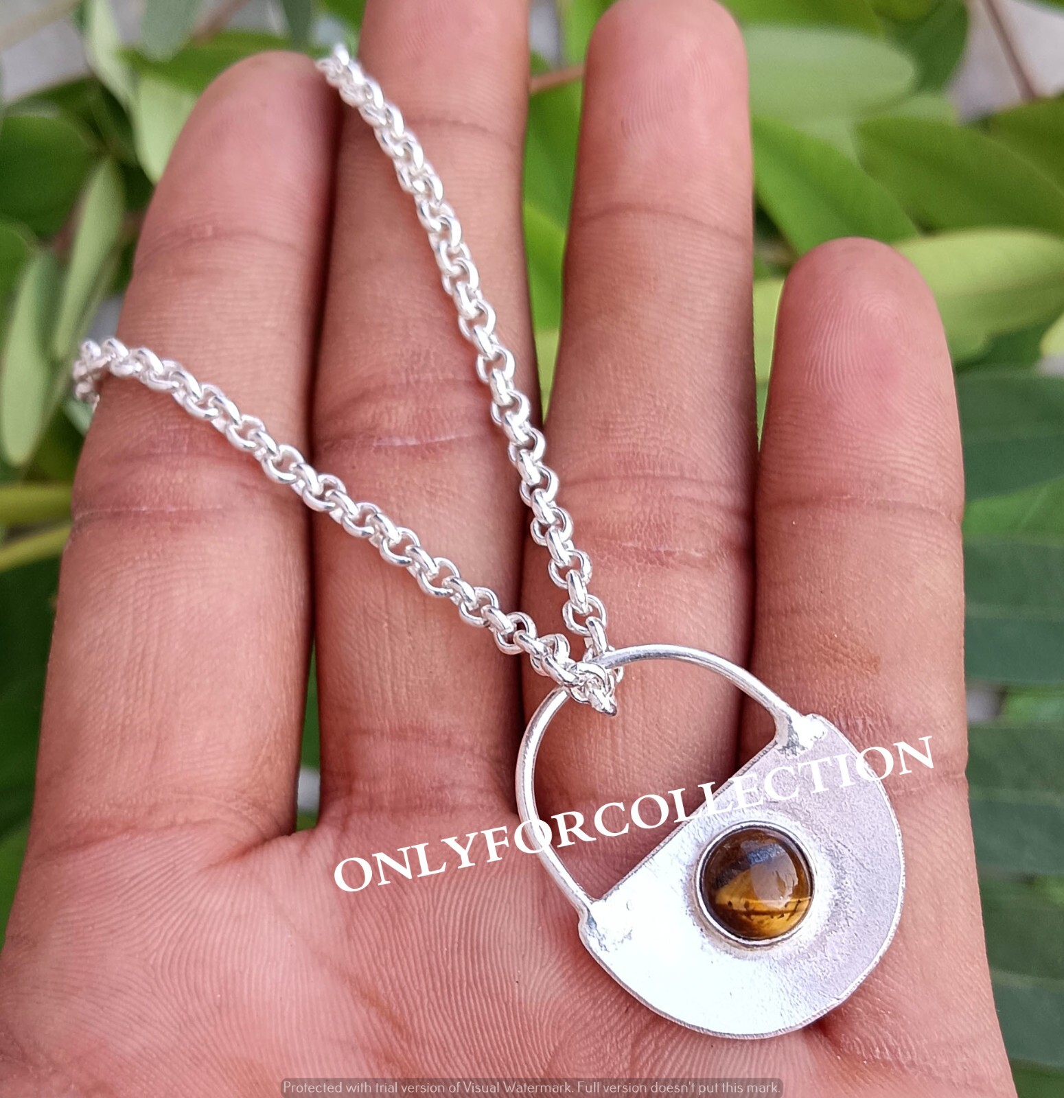Energy Tiger’s Eye Gemstone Silver Plated Handmade Lock 1 PC Pendant With Chain