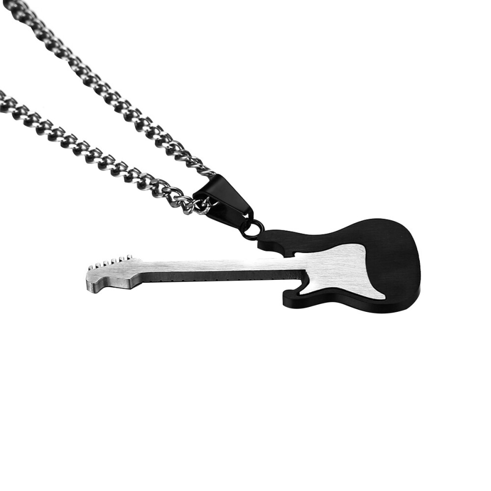 1PC Mens Guitar Music Pendant Stainless Steel Necklace Pendant with Chain