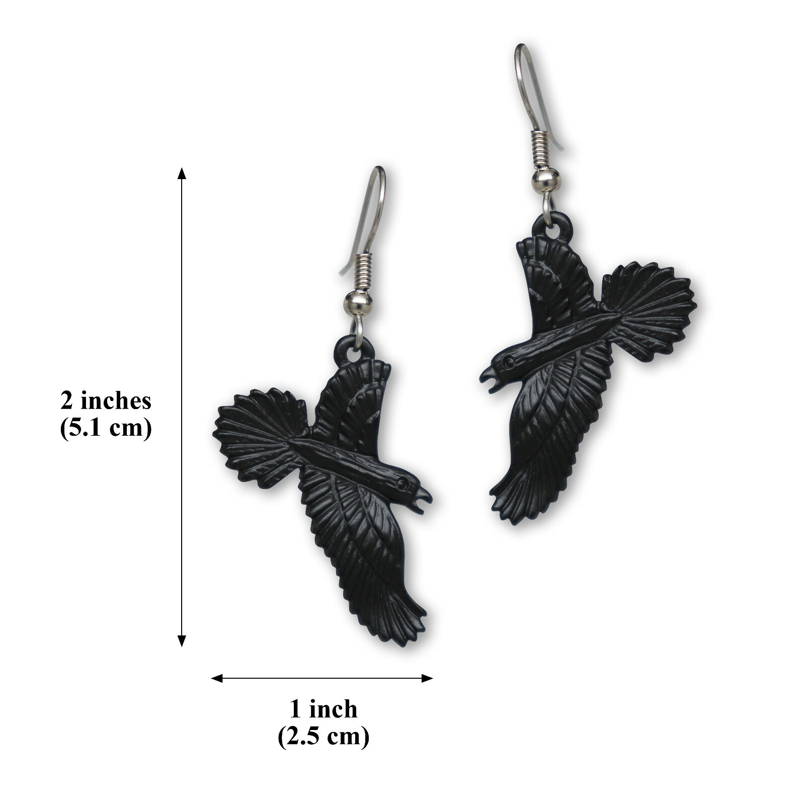 Gothic Black Raven Black Crow Dangle Earrings #1053