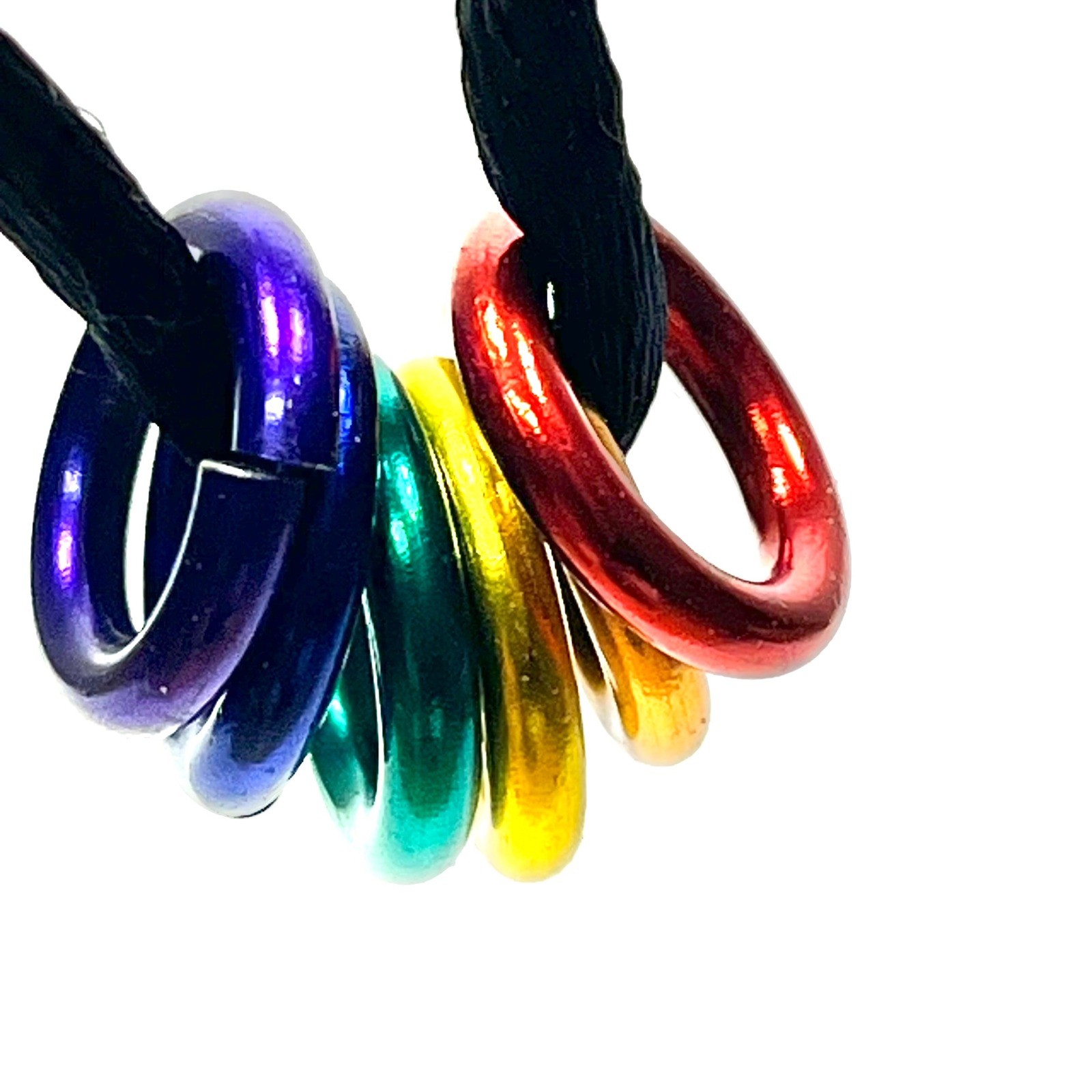 LGBTQ Pride Rainbow Ring Necklace Colorful Aluminum Pendant Cord Jewelry