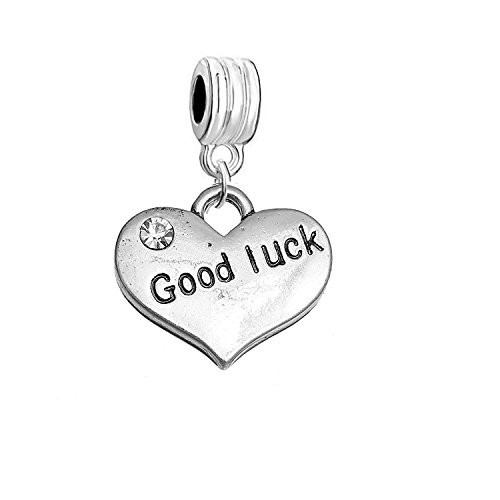 Sexy Sparkles “Good Luck” Heart Charm W/Clear Rhinestones Dangling Spacer Europe