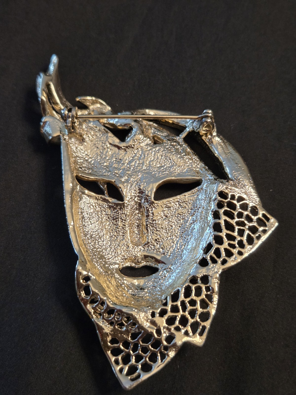Vintage, Marti Gras Mask Brooch with Matte & Satin
