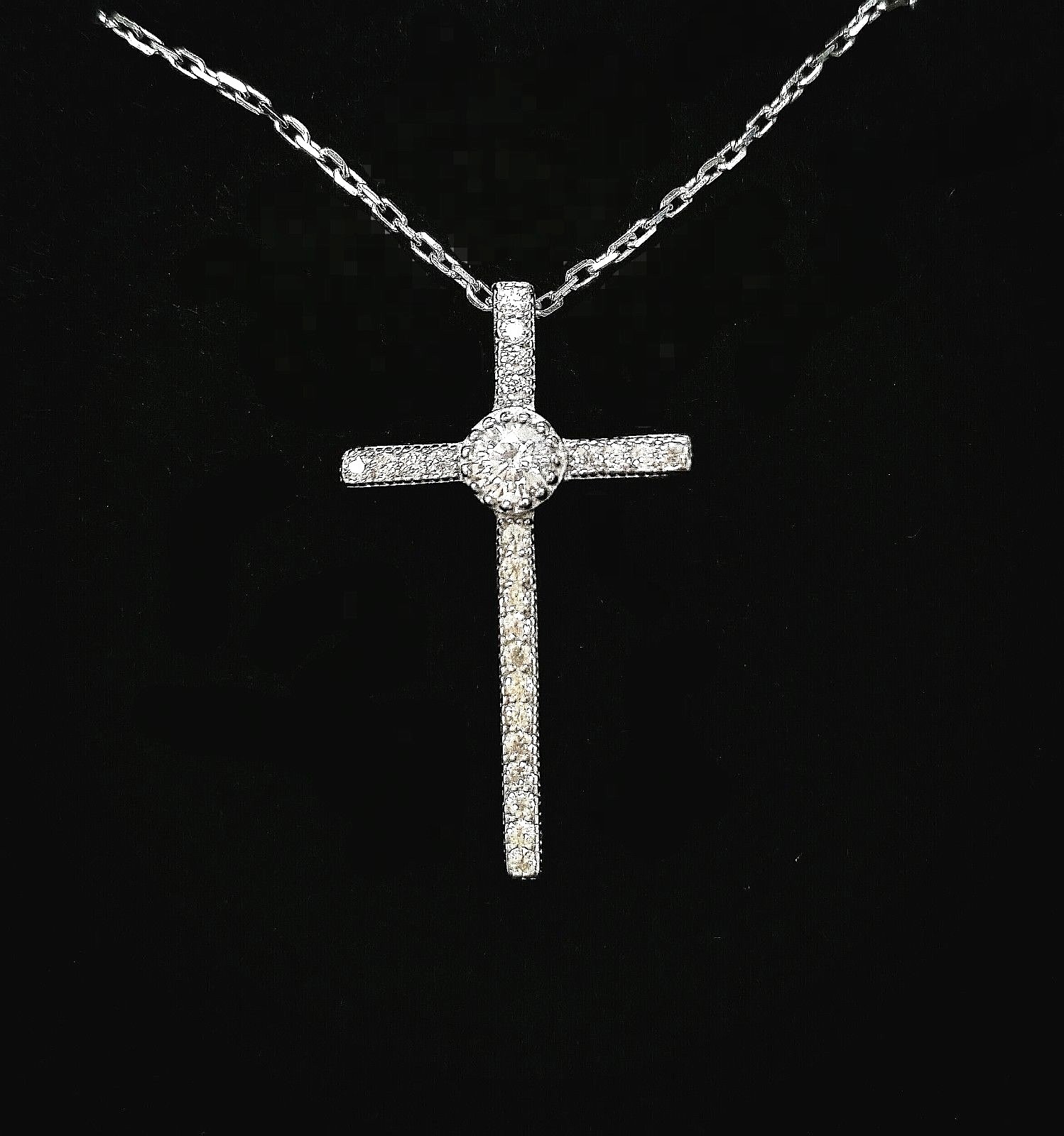 Cross Pendant Necklace with Simulated Diamond in Sterling Silver 14K Gold Plated
