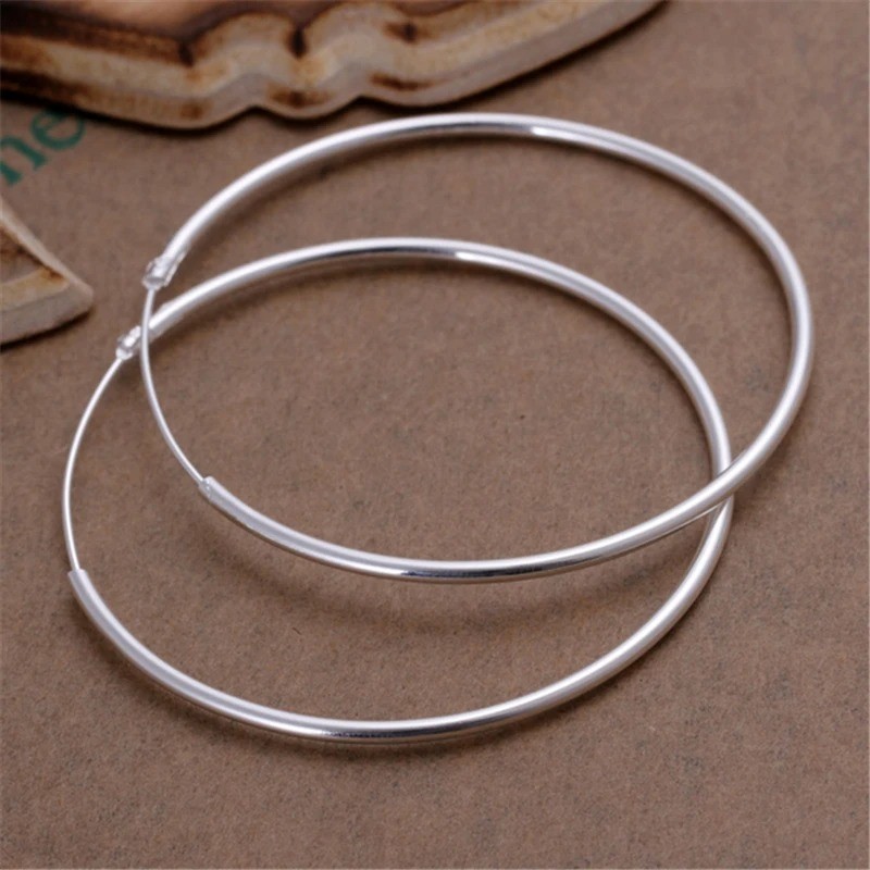 35/50/60mm Silver Hoop Earrings Women Fashion Jewelry Wedding Party Gift