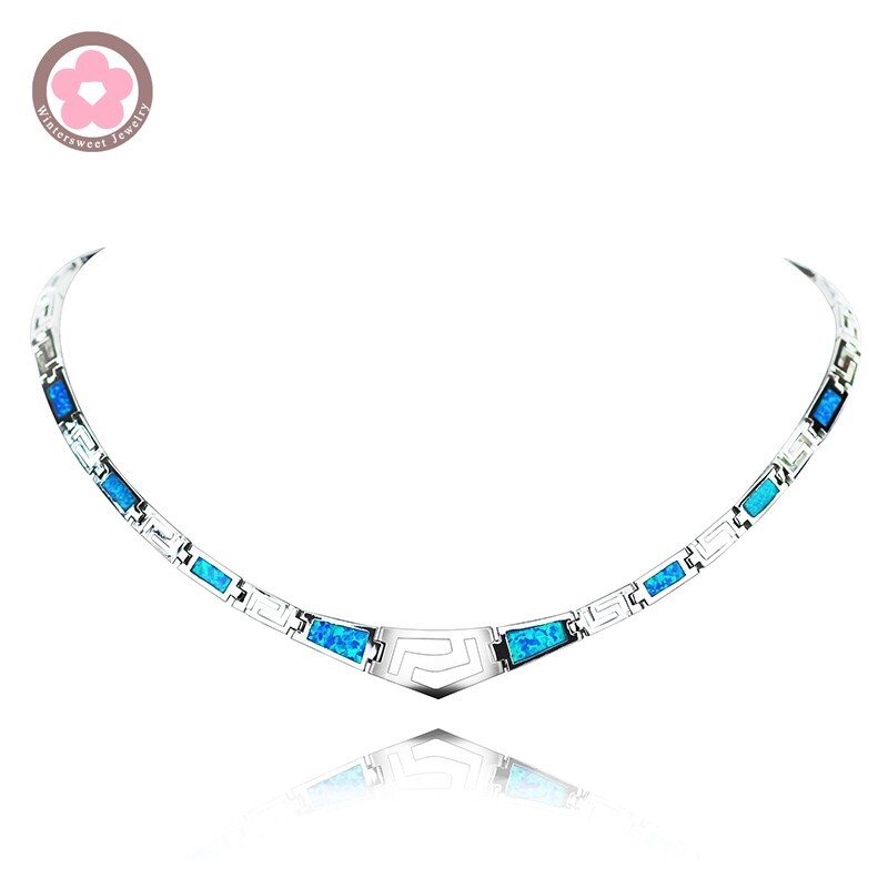 Vikoly Hawaii Blue Fire Opal Rhombus Geometric Choker Necklace For Women Girls