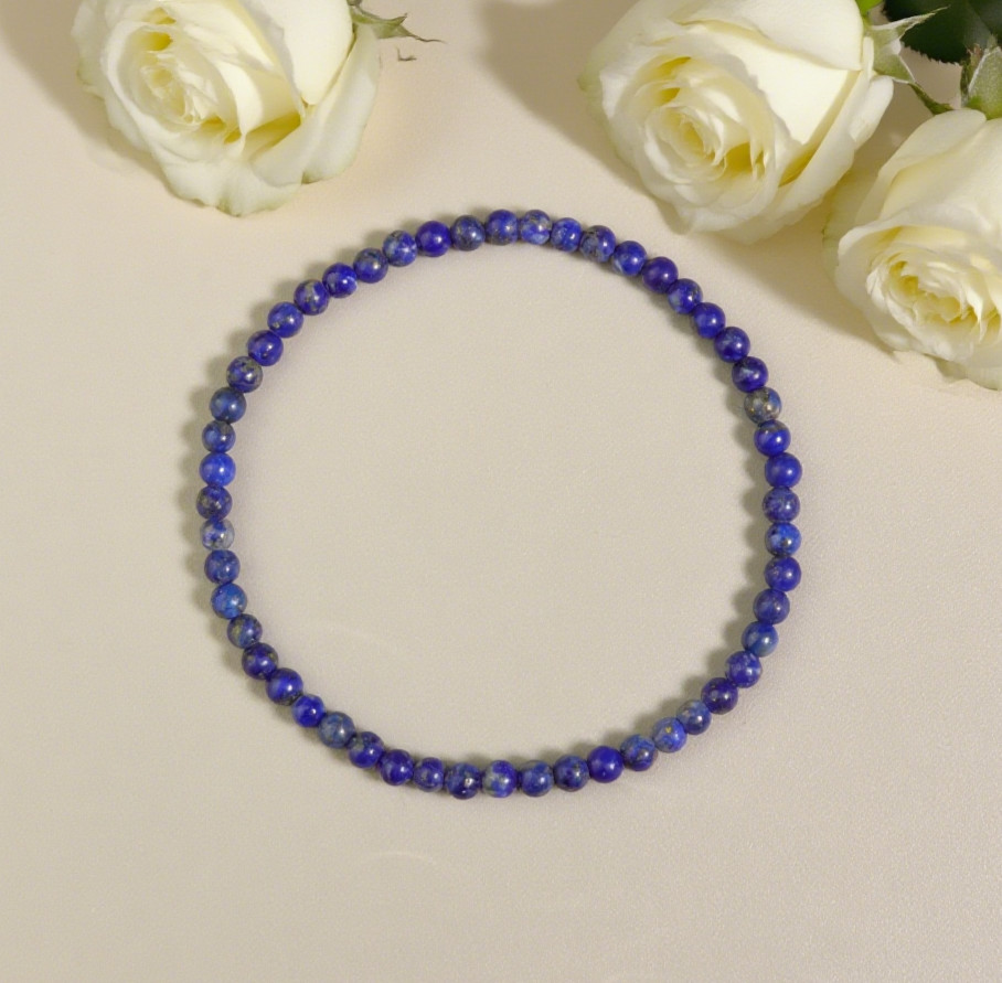 4mm Lapis Lazuli Stretch Bracelet Deep Blue Healing Stone Minimalist Bracelet