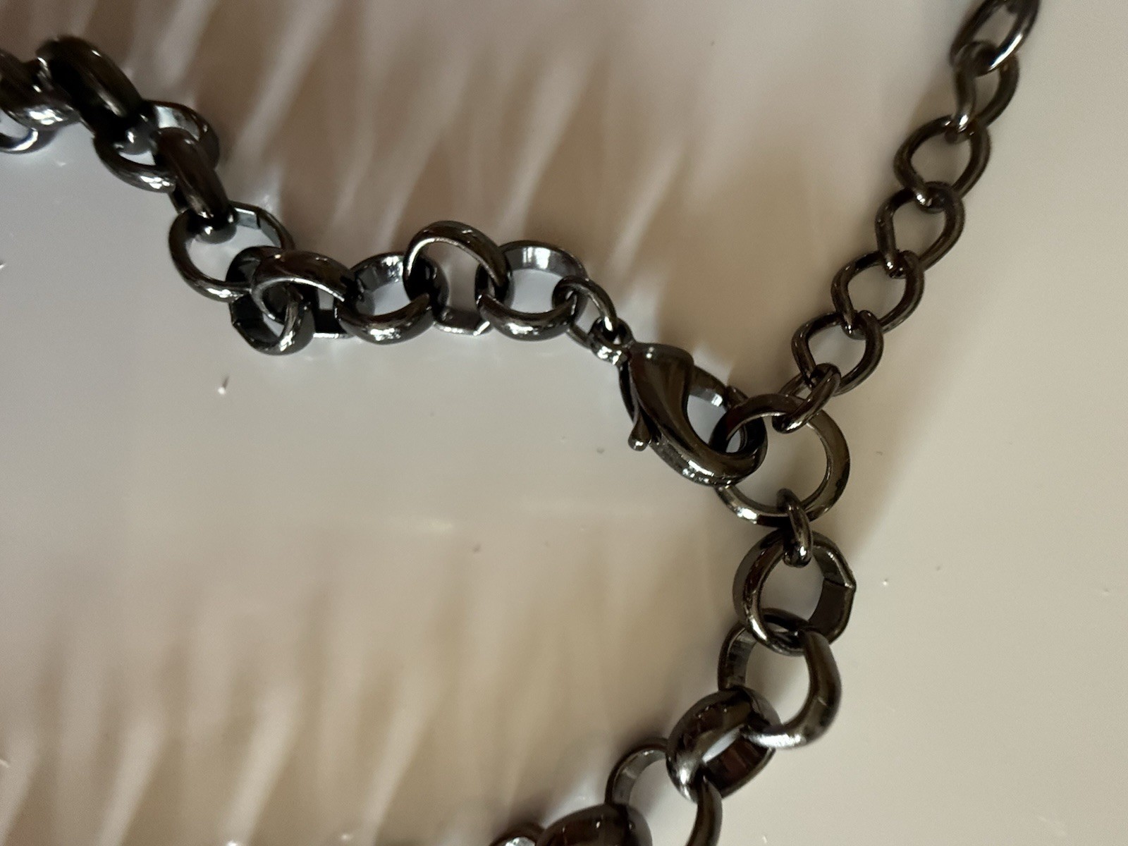 Black Gray White Plastic Cabochon Bib Statement Necklace Cable Chain Lobster