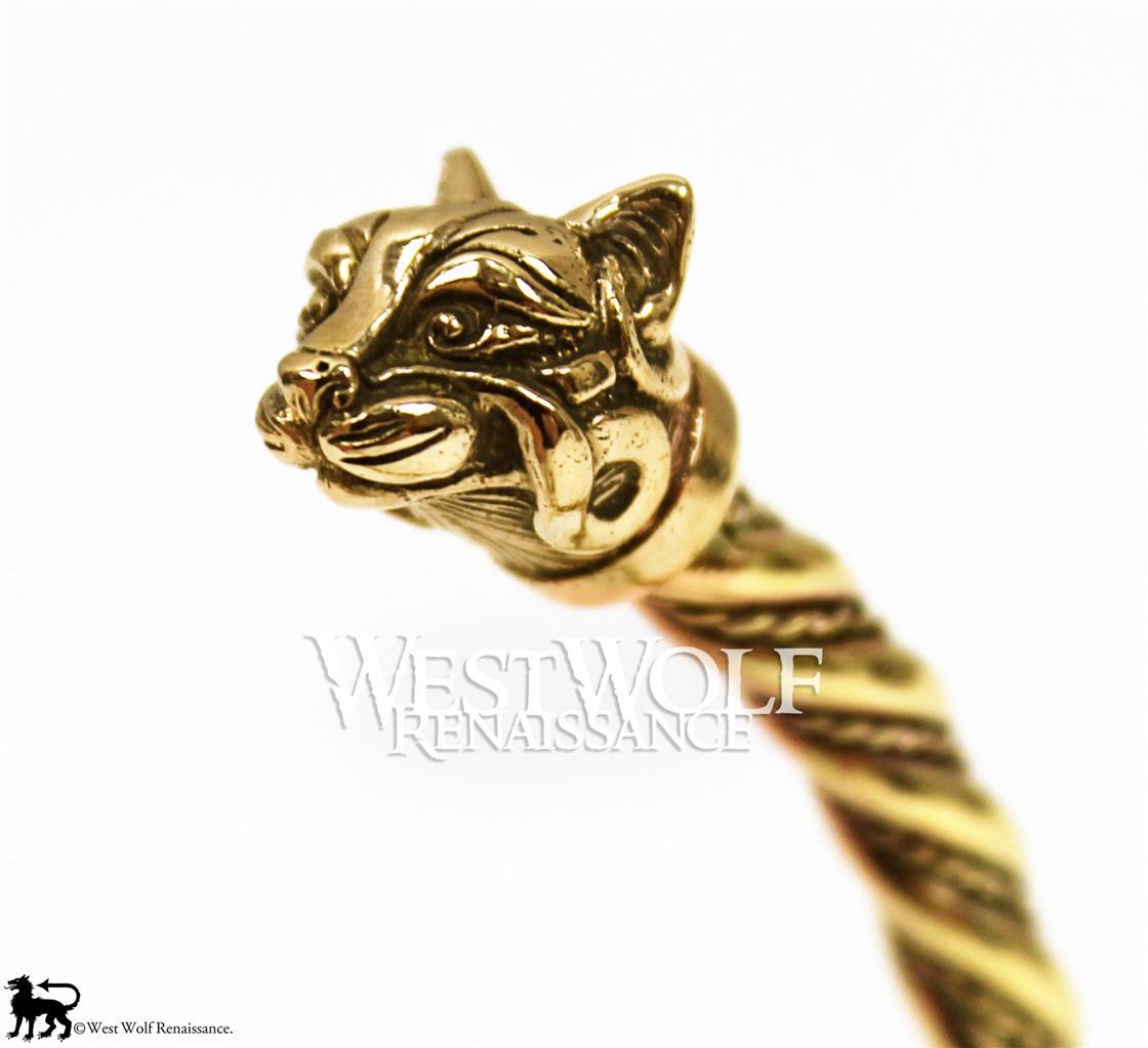 Viking or Celtic Cat Bracelet/Torc/Torque — Norse/Medieval/Feline/Jewelry/Gold