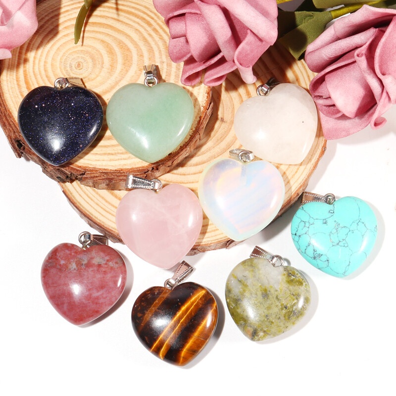 30mm Big Heart Pendant Natural Stone Healing Crystal Gemstone for jewelry 10pcs