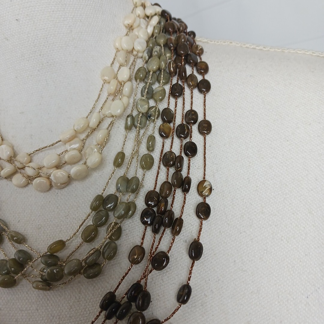 Layered Statement Necklace Multi Ivory Green Earth Tone Beaded Boho Wear To Work