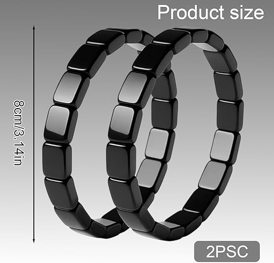 2-Pack Hematite 8mm Bead Bracelets, 19.5″ Adjustable Magnetic Therapy Style
