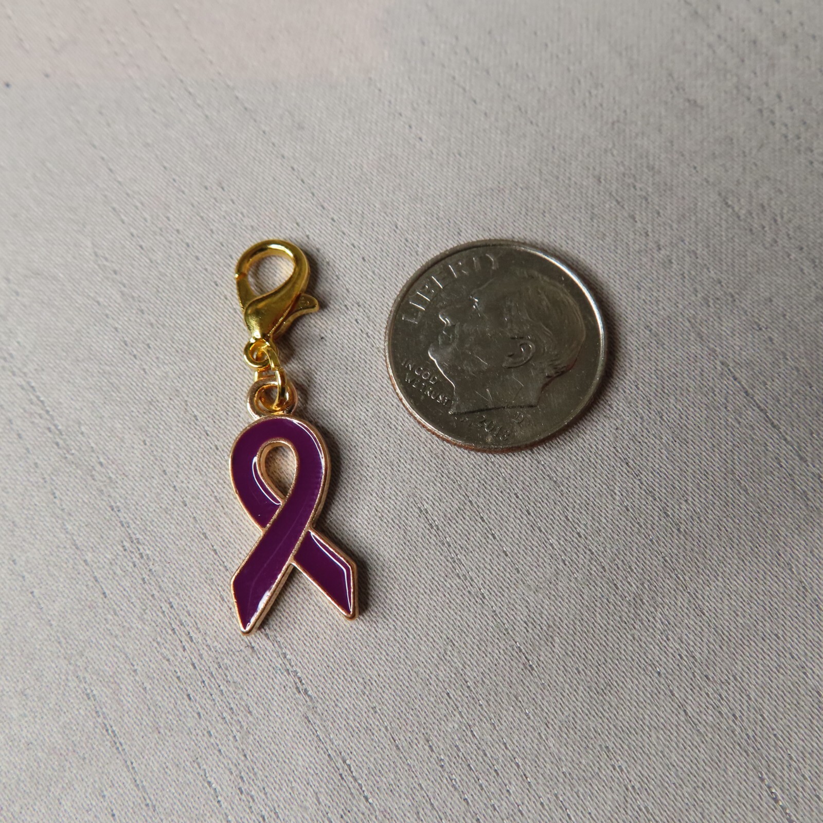 PURPLE RIBBON Alzheimers Awareness Charm Zipper Pull Keychain Add On Clip Dangle