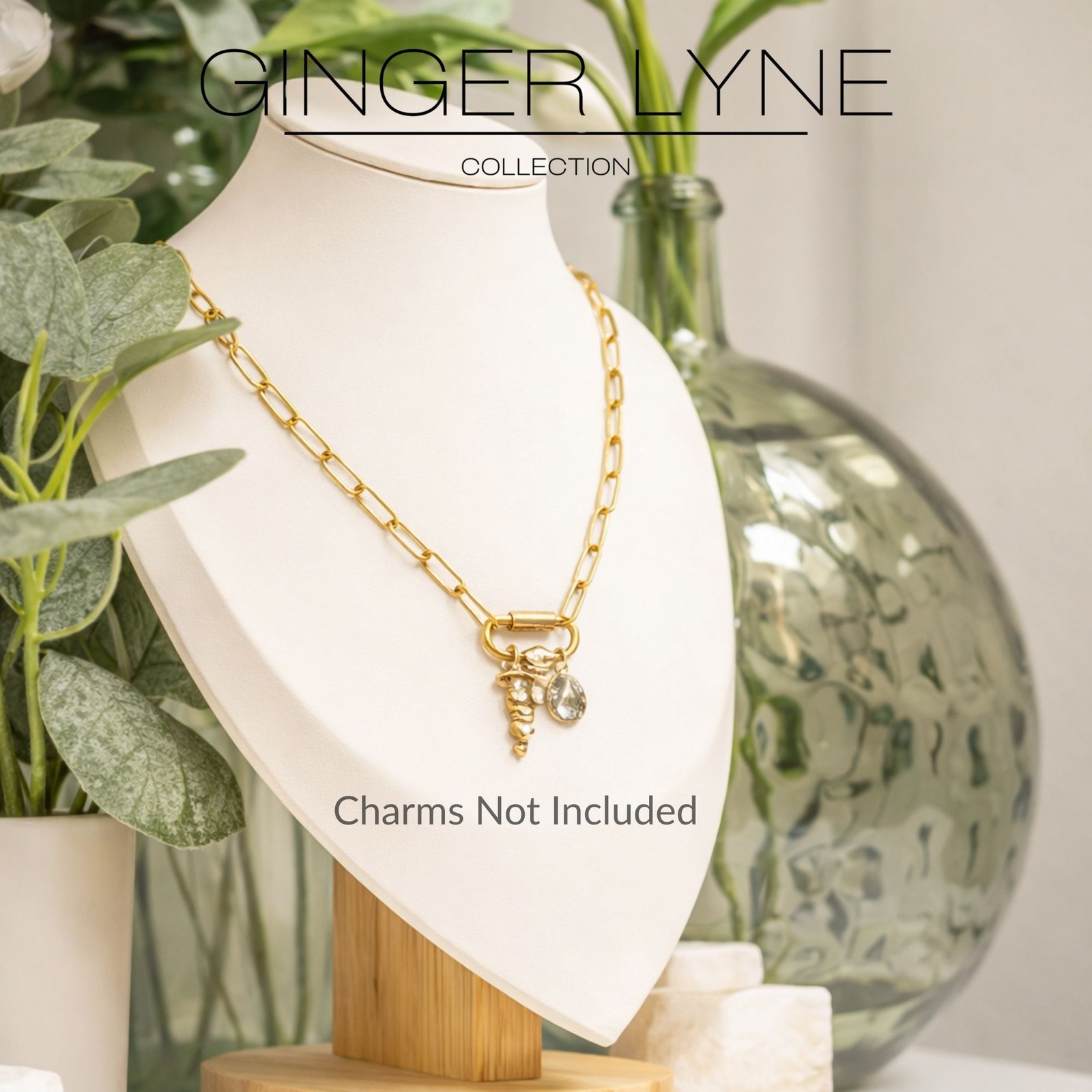 Carabiner Charm Holder Necklace for Women by Ginger Lyne 18KT Gold Plated Sta…