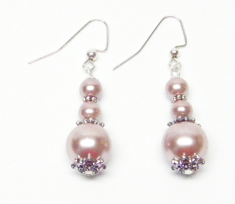 6/12mm Smoke Glass Pearl Necklace/Bracelet/Earrings w/Silver Plated Bead Caps