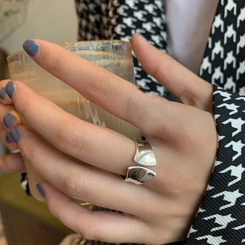 925 Sterling Silver Width Rings for Women Fashion Simple Multilayer Geometric