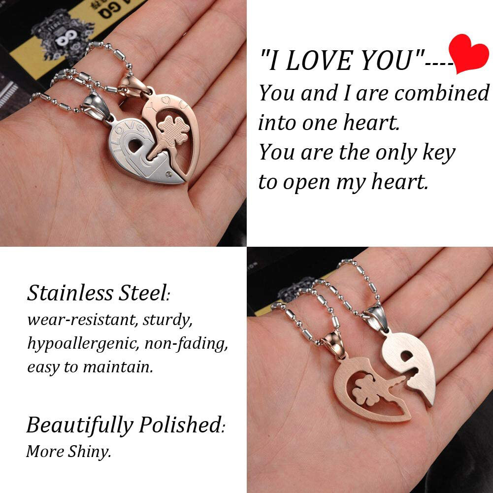 Couple Necklace Set Matching Love Heart Pendant I Love You His & Hers Necklaces