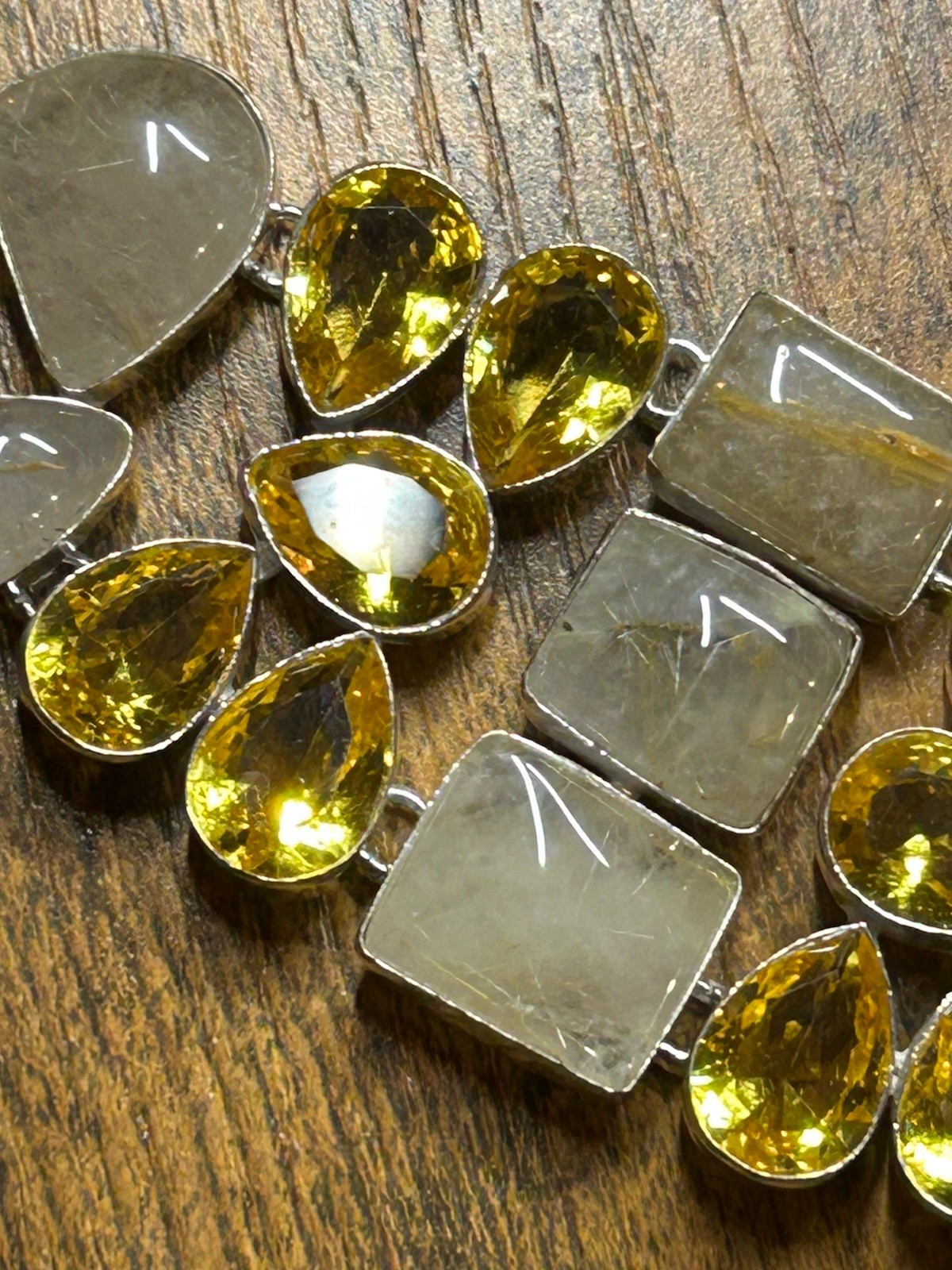 58581. Rutilated Quartz Citrine Gemstone Handmade 925 Silver Big Bracelet. 59gm