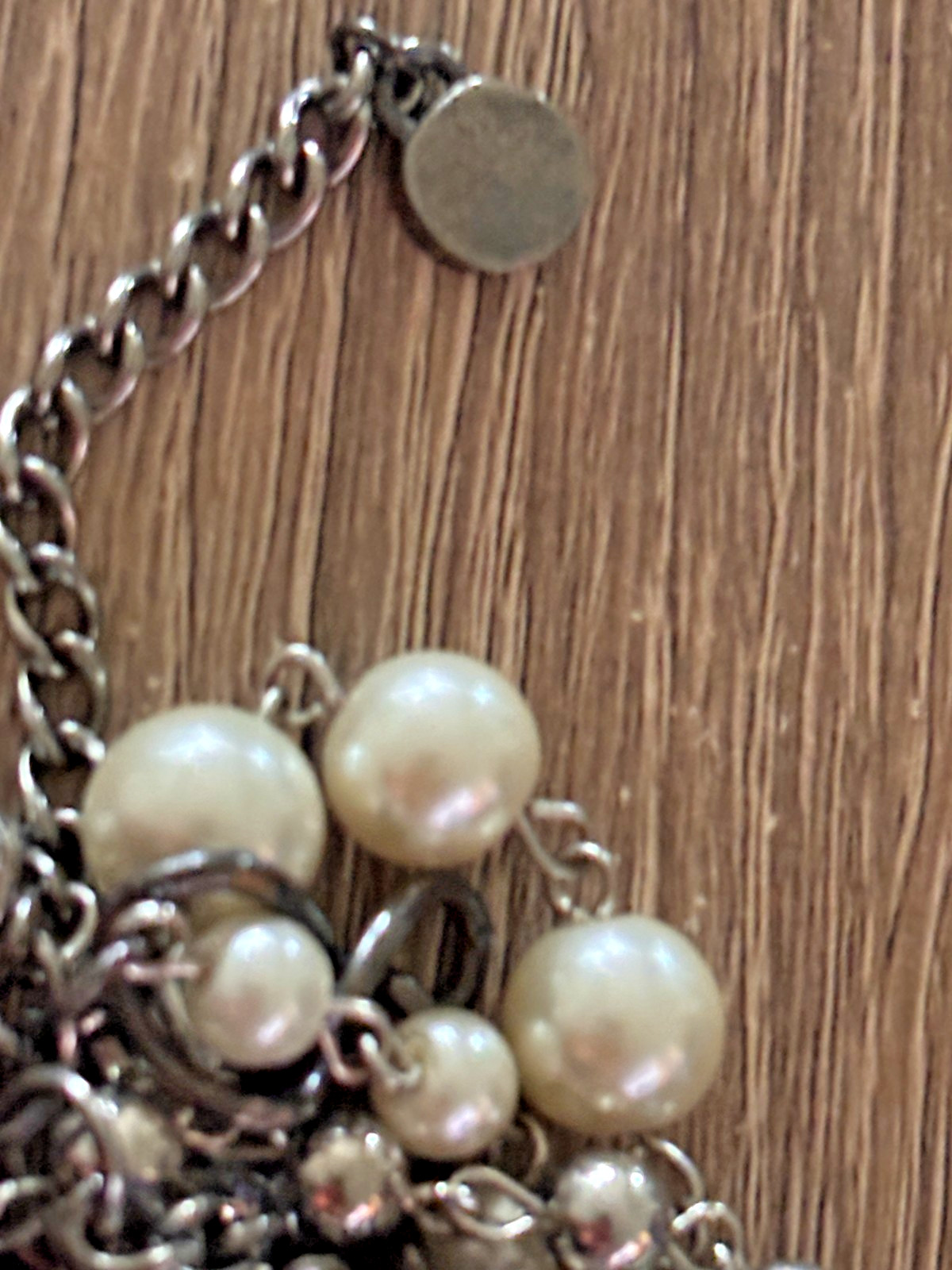 Simply Vera Wang Multi strand Pearl Rhinestone Gun Metal Bracelet 8″ adjustable