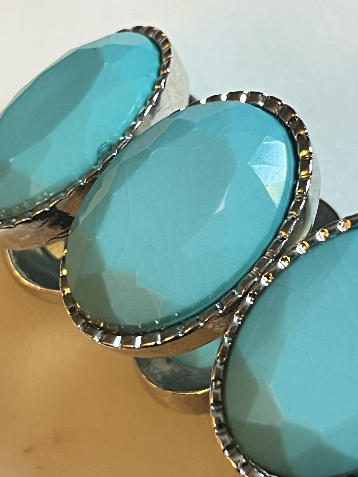 Faux Turquoise Faceted Beaded Stretch Bracelet Wide Pull On Statement