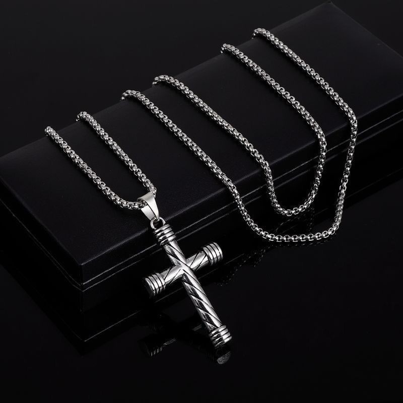 Fashion Vintage Hip Hop Punk Titanium Stainless Steel Amulet Cross Necklace